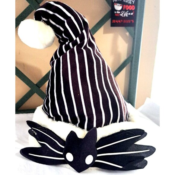 Disney Nightmare Before Christmas Jack Skellington Black White Stripe Santa Hat - Picture 1 of 8